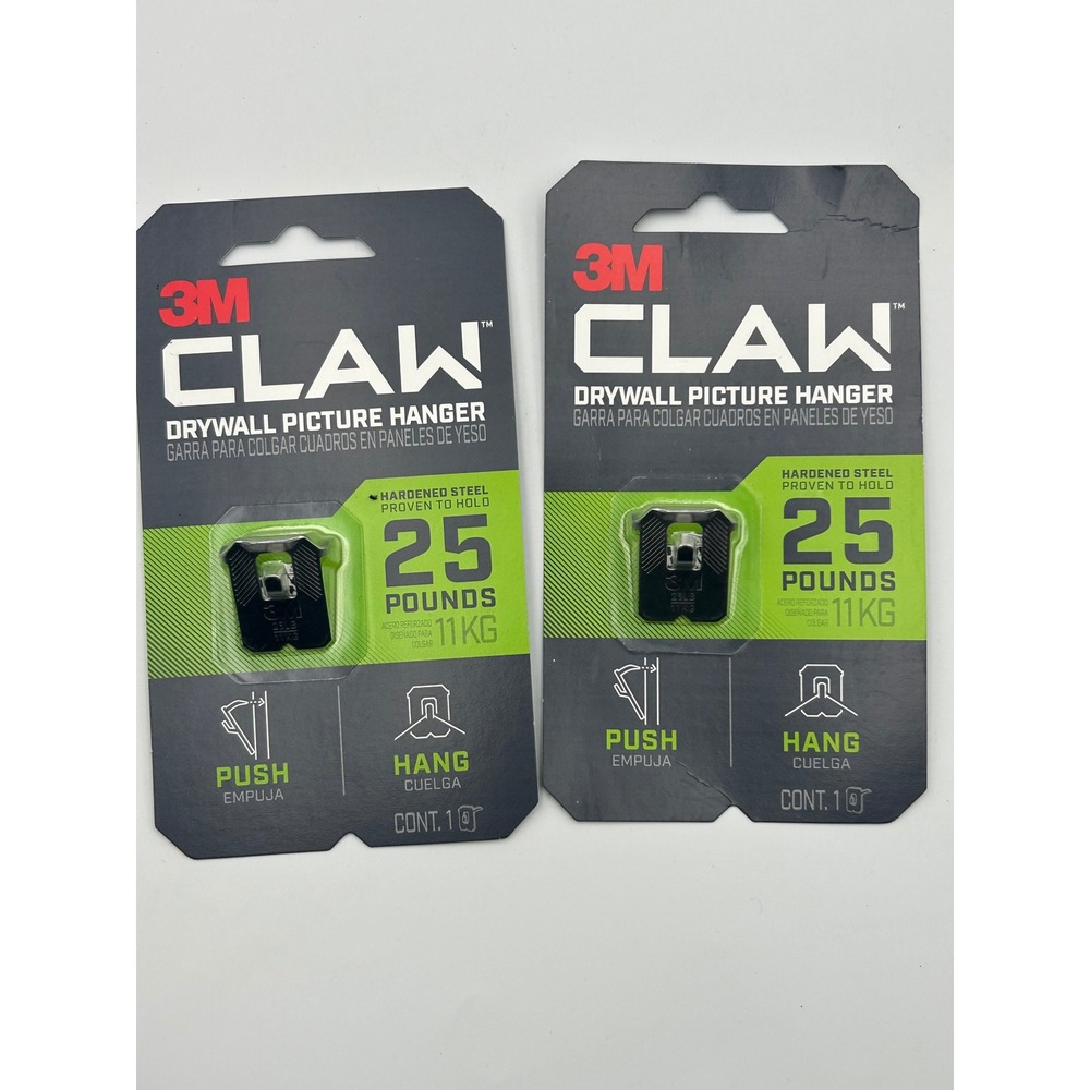 Lot of 2 3M CLAW Drywall Picture Hangers 25lb Capacity Hardened Steel 3PH25-1ES